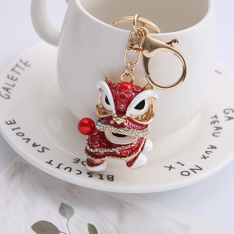 Wholesale Zinc Alloy Lion Dance Rhinestone Keychain